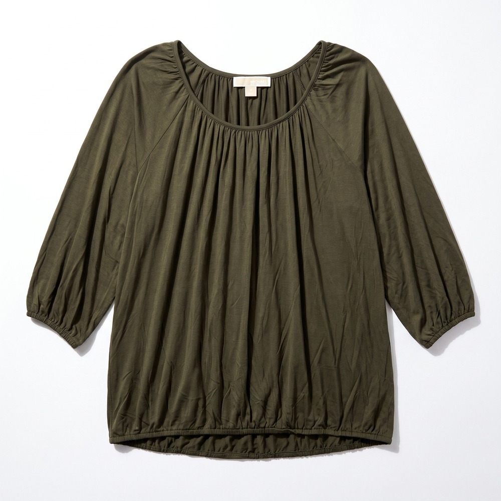 Michael Kors XL Olive Green Womens Boho Peasant Blouse Top Casual Vintage 3/4 Sl